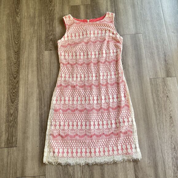 Eliza J Dress Size 2 Coral & White Balletcore Lace Coquette Boho Fringe Roaring - Picture 13 of 13